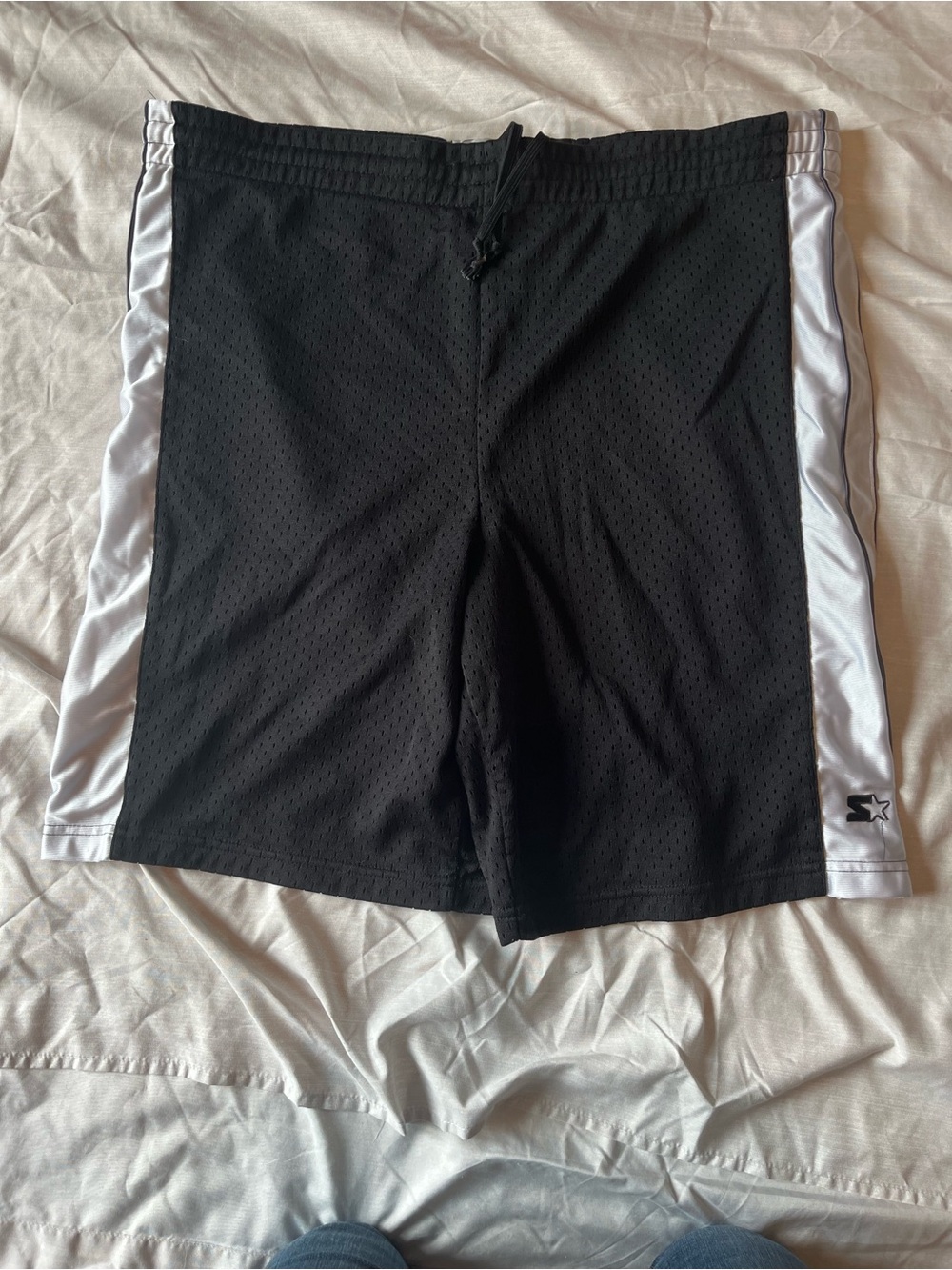STARTER Black Athletic Mesh Shorts with White Side Panels